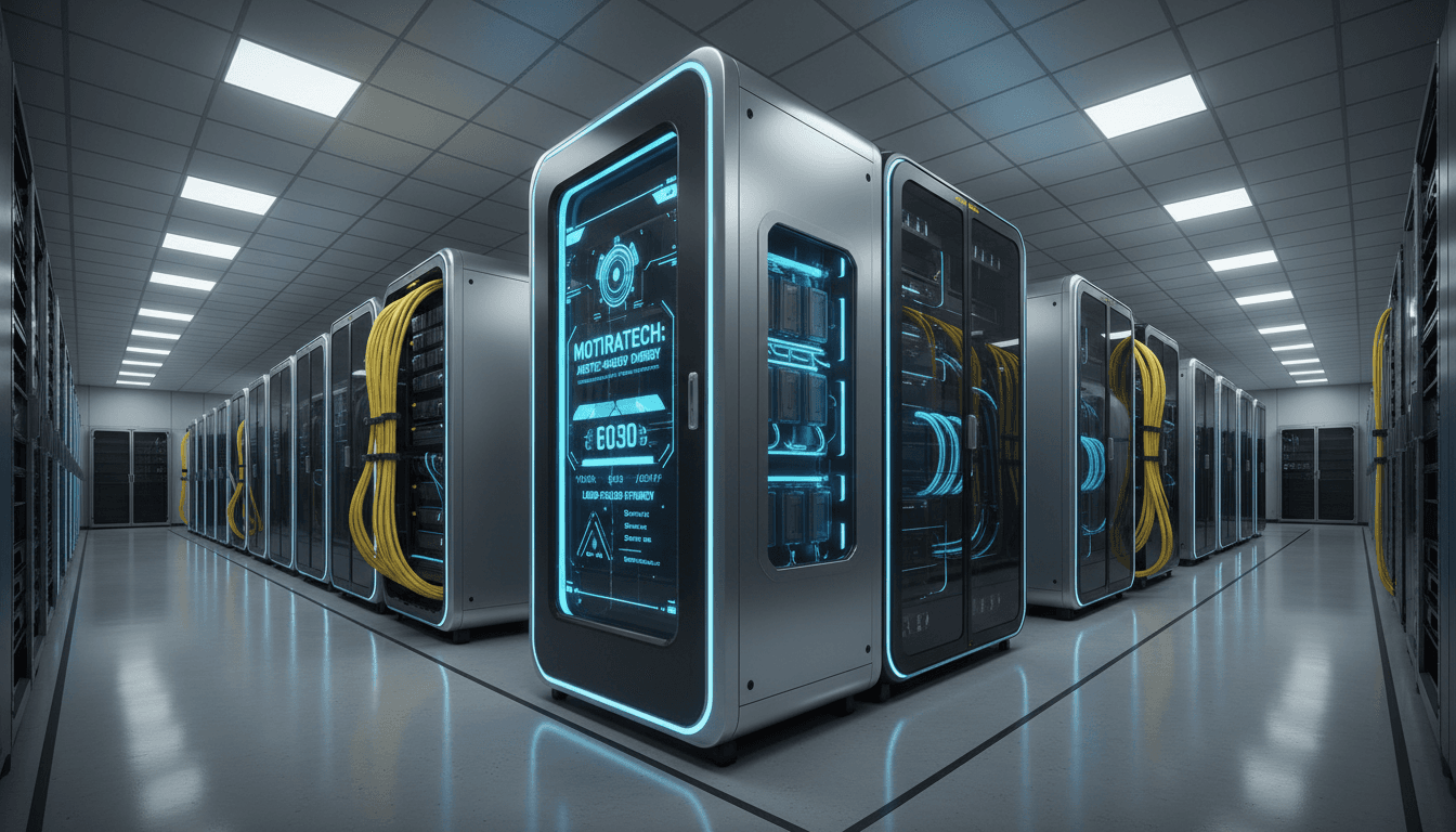 Liquid-cooled energy storage cabinet in a modern data center.