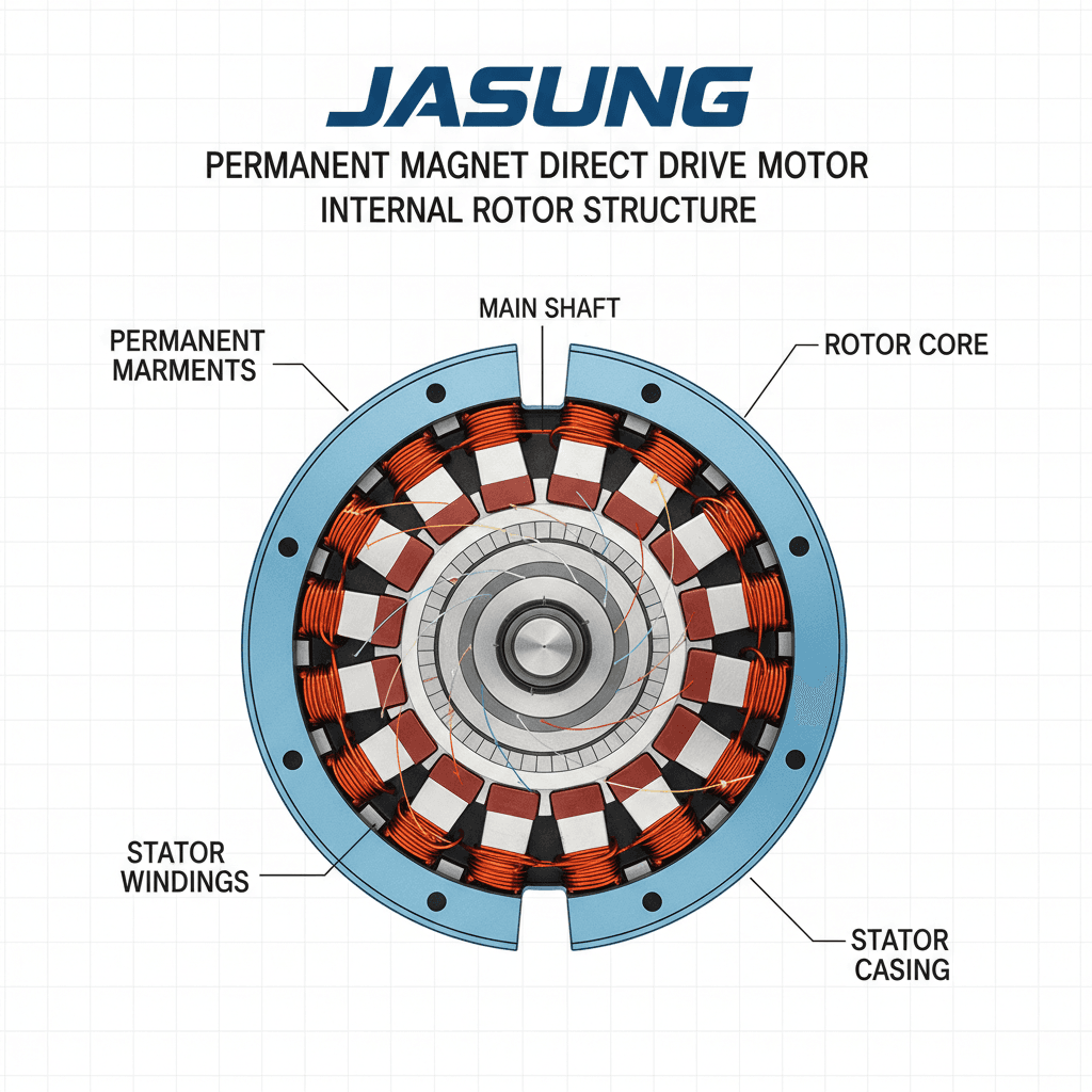 PMDD motor internal structure showing direct drive mechanism without gearbox