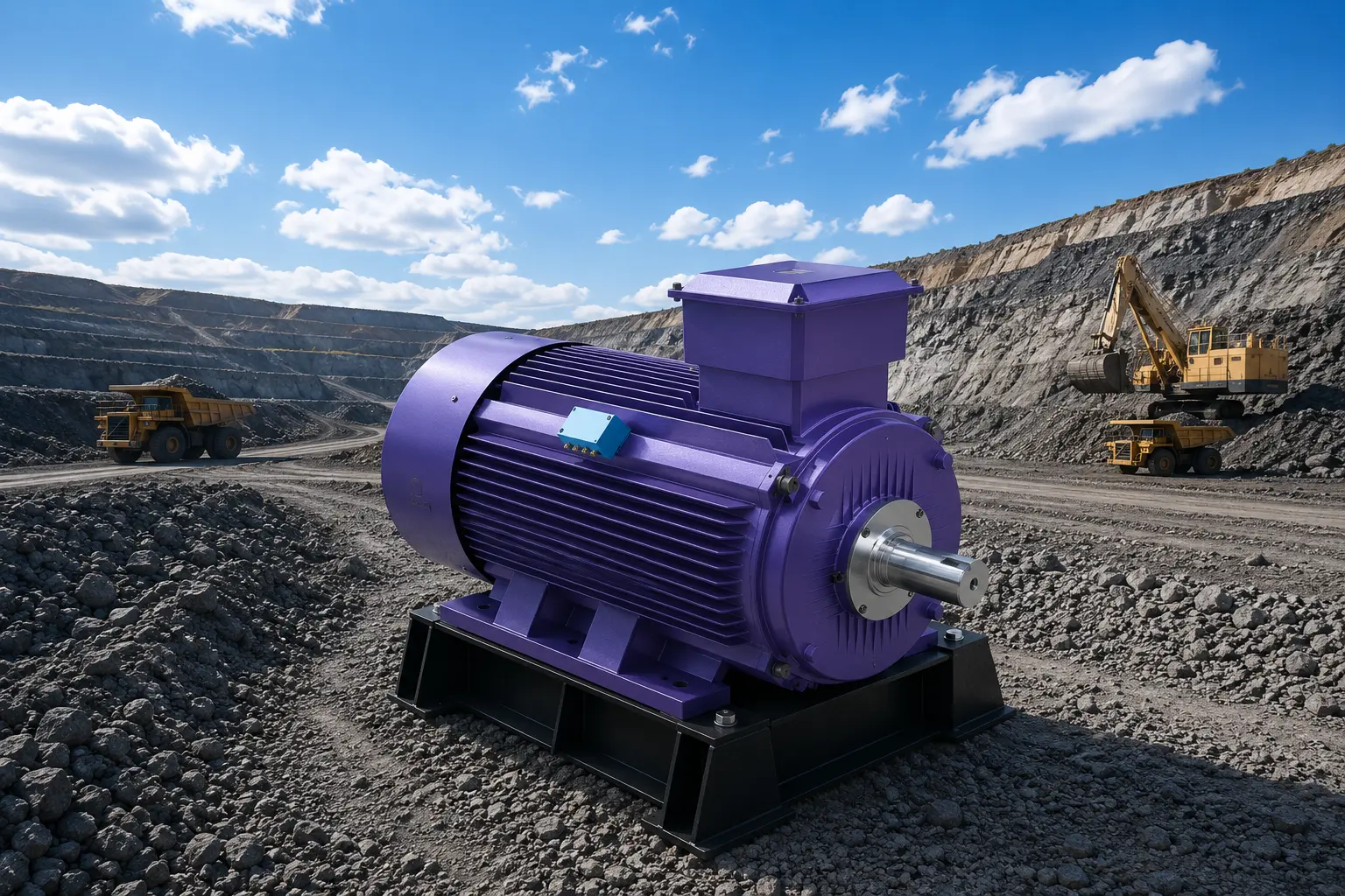 Horizontally mounted permanent magnet motor on a skid base