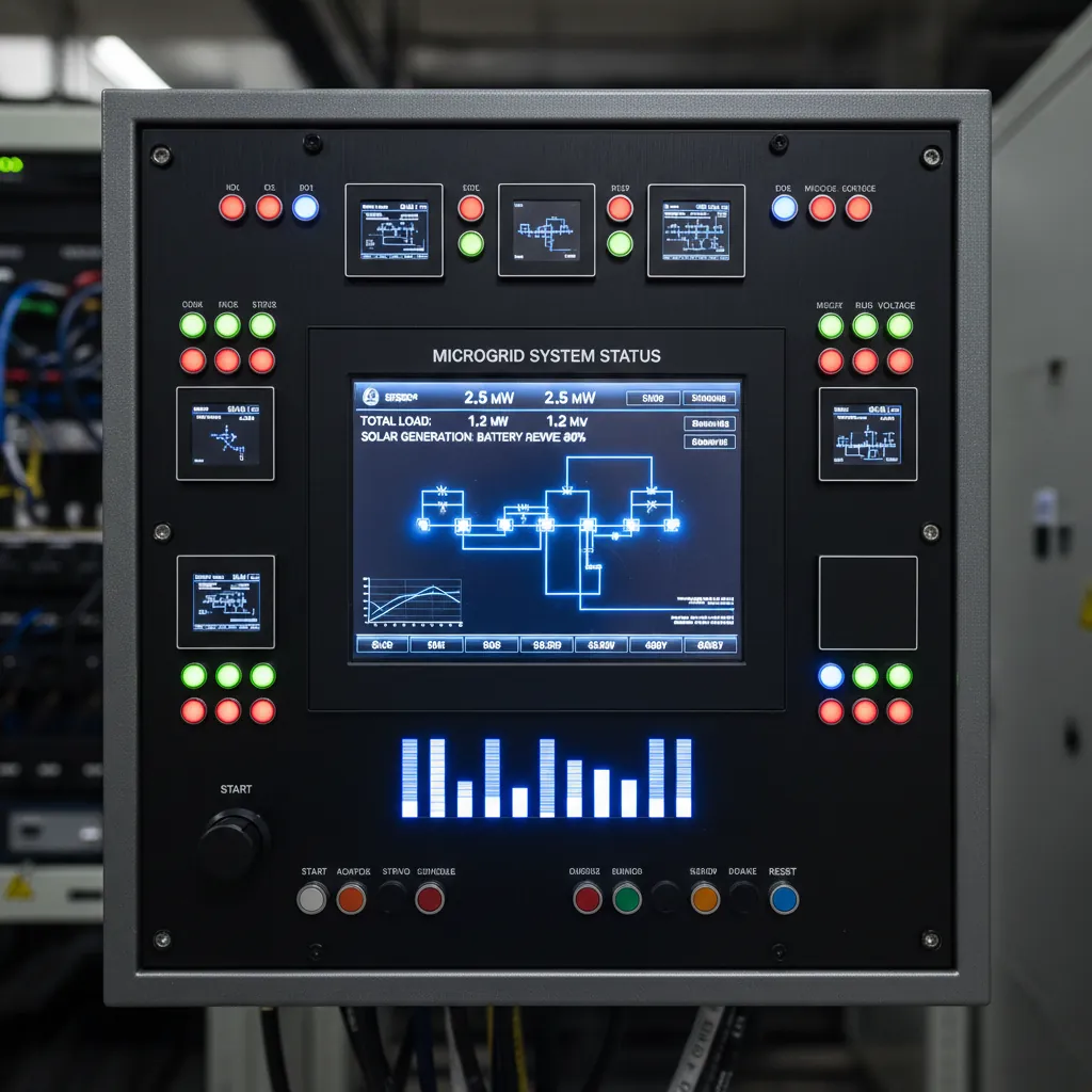 Microgrid control panel with live monitoring displays