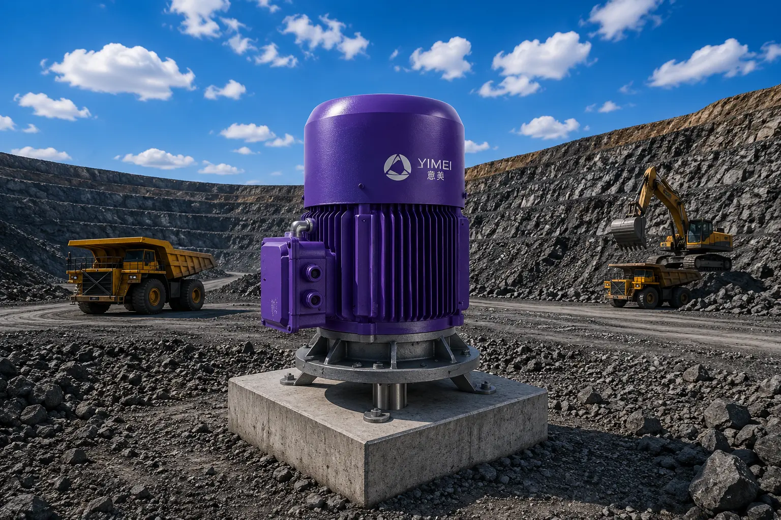 Vertical permanent magnet motor mounted on a pedestal foundation