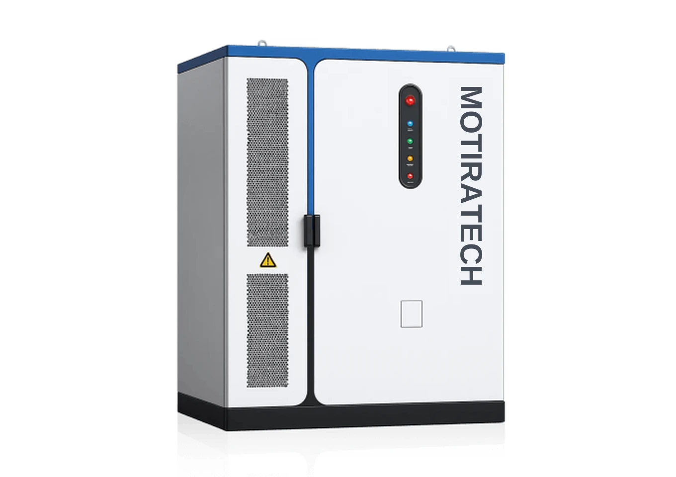 MotiraTech outdoor commercial and industrial energy storage cabinet with status indicators