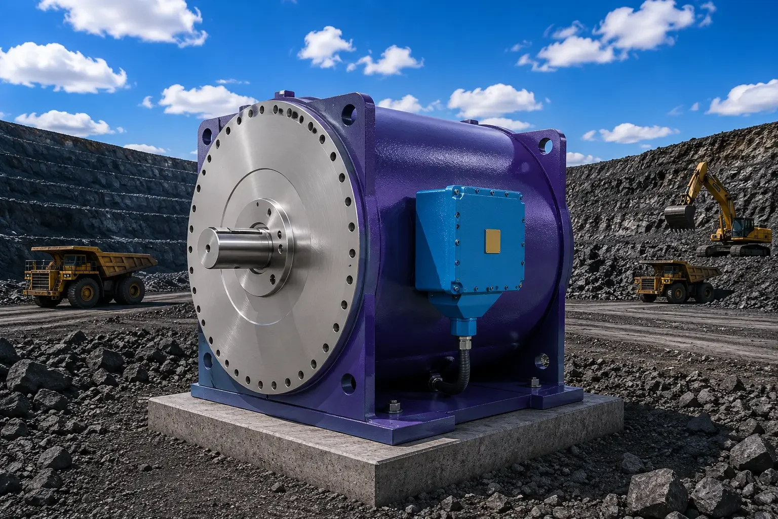 Permanent magnet direct drive motor installed at an open-pit mining operation