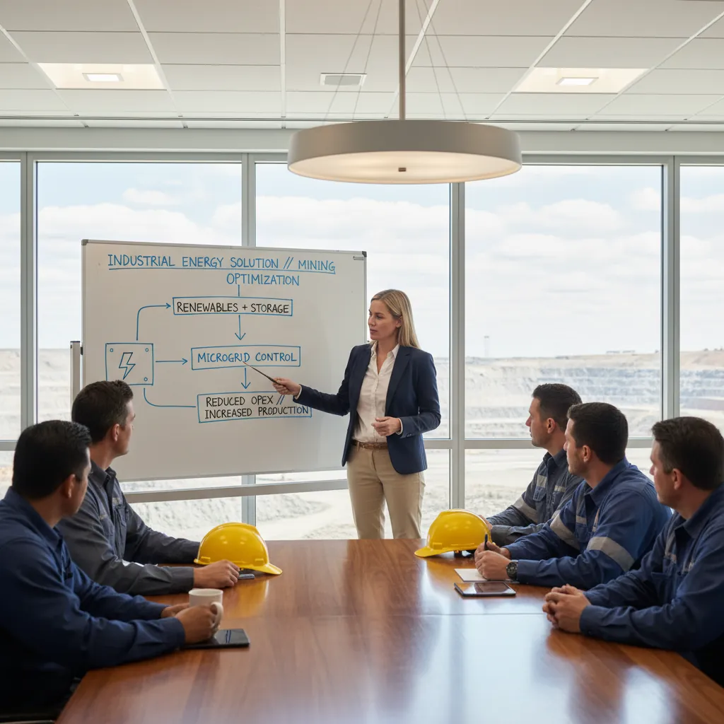 Engineer presenting an industrial energy solution to an operations team