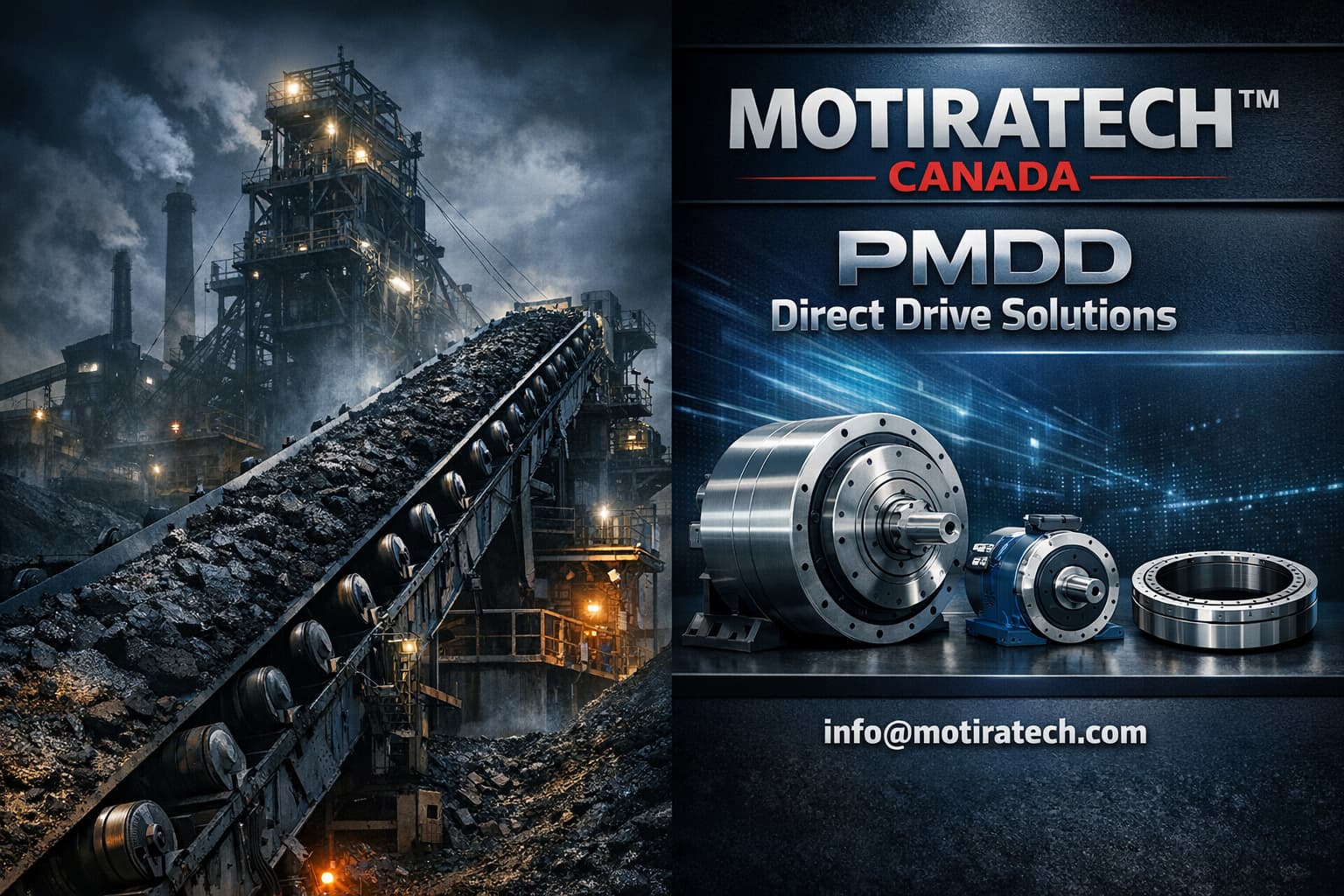 Industrial scene featuring a mining conveyor and brand area