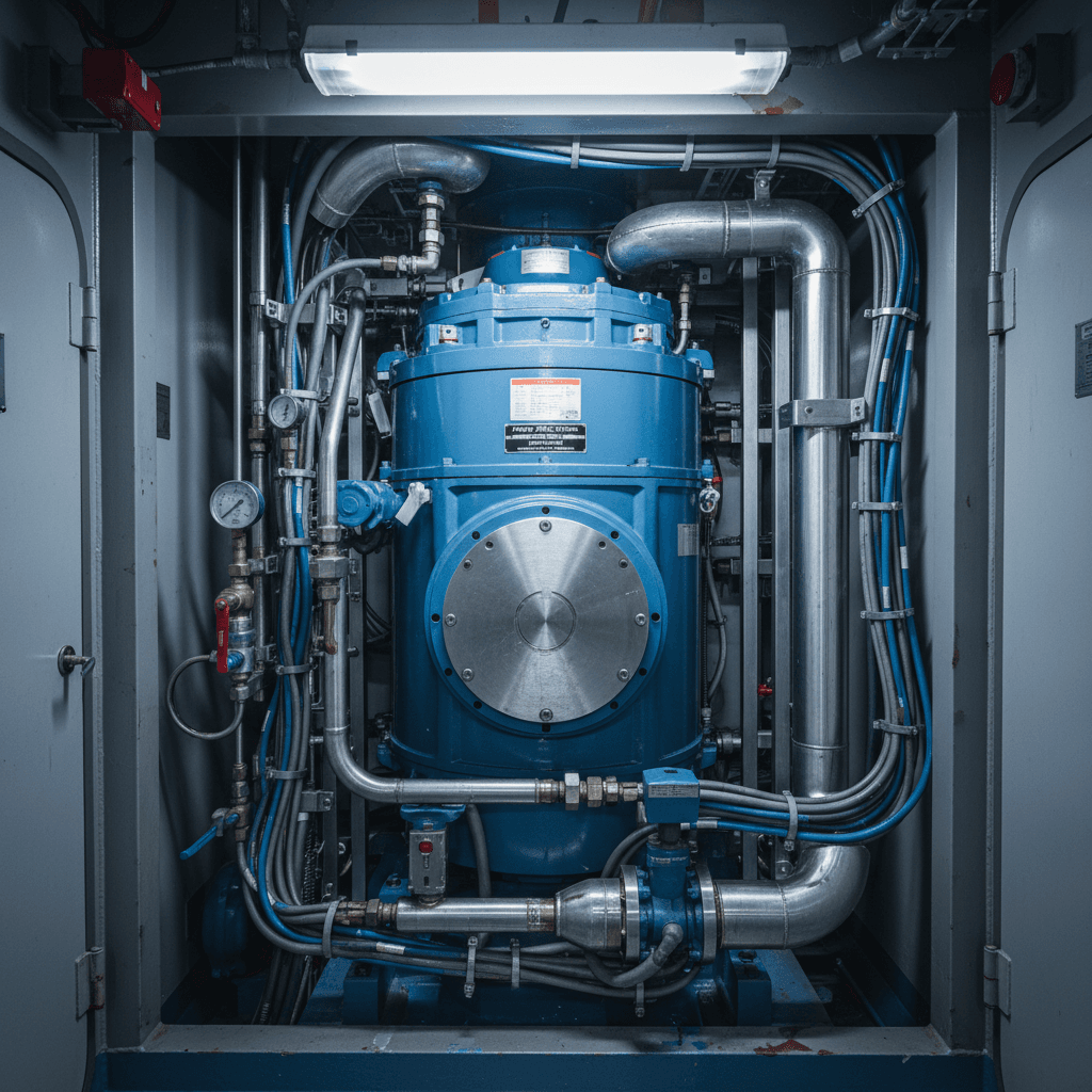 Marine engine room PMDD motor installation