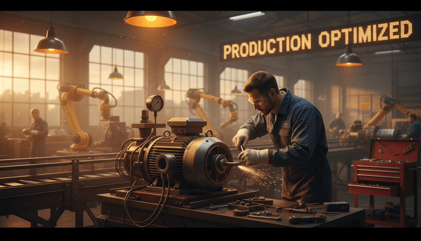 Technical specialist performing maintenance on industrial motor equipment in a well-lit facility