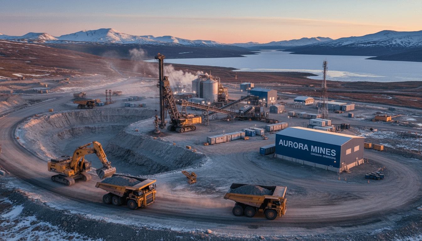 Industrial field operations in a remote mining site with heavy equipment and professional team
