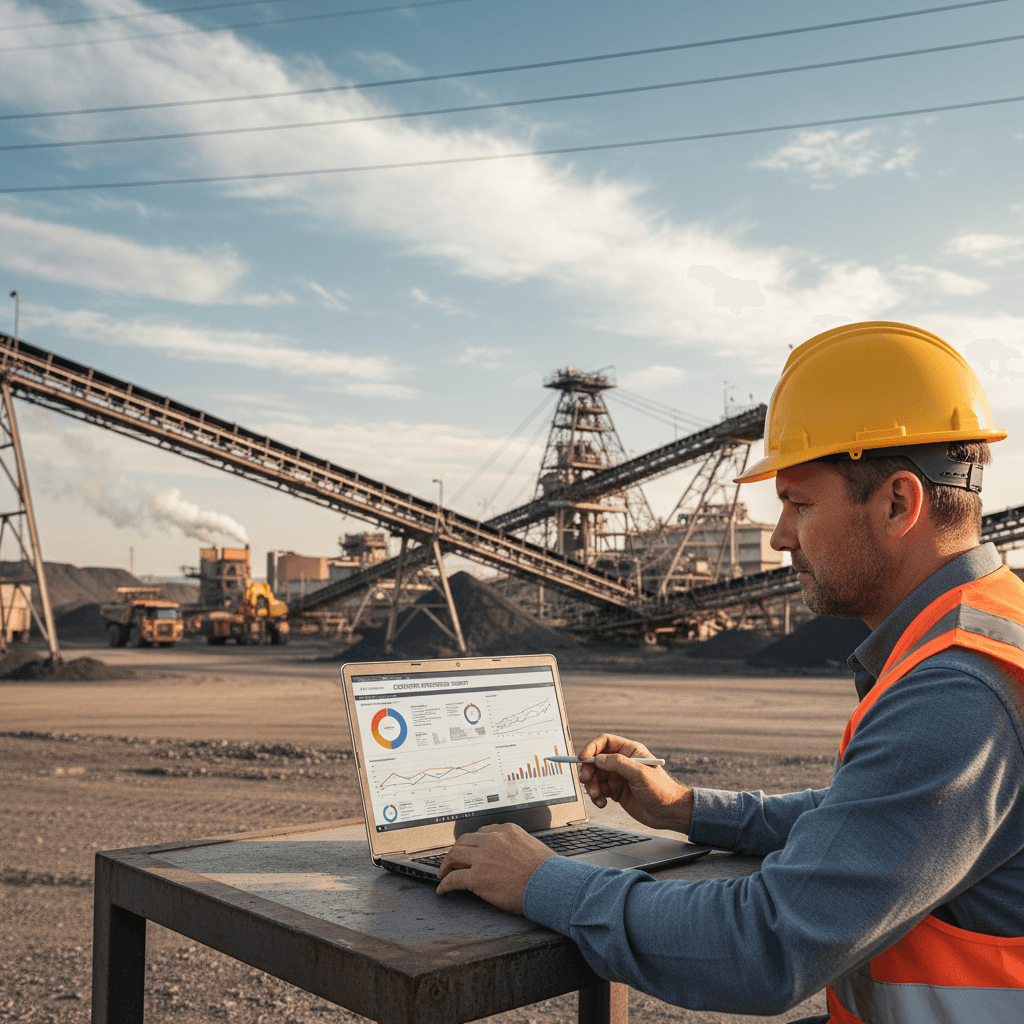 Mining consultant evaluating industrial infrastructure and energy efficiency improvements