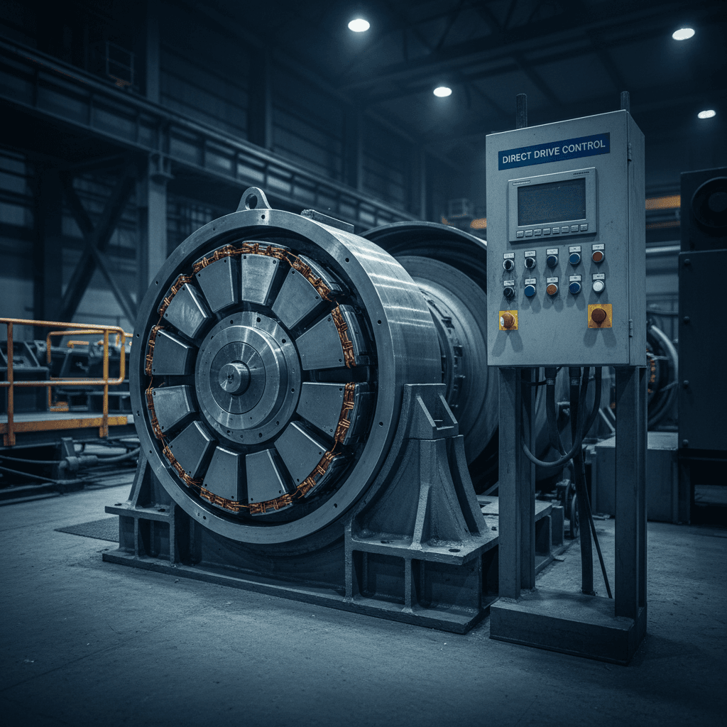 PMDD motor direct-drive assembly in industrial setting