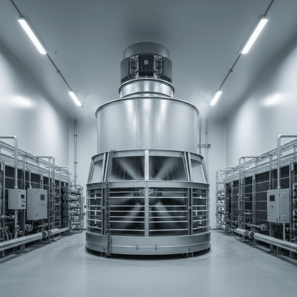 Direct-drive cooling tower motor operating in high-efficiency industrial cooling system