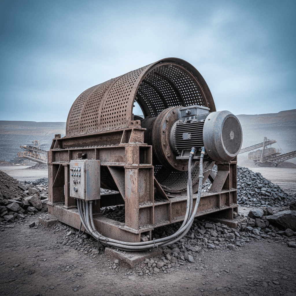 Mining drum screen with PMDD motor system installed