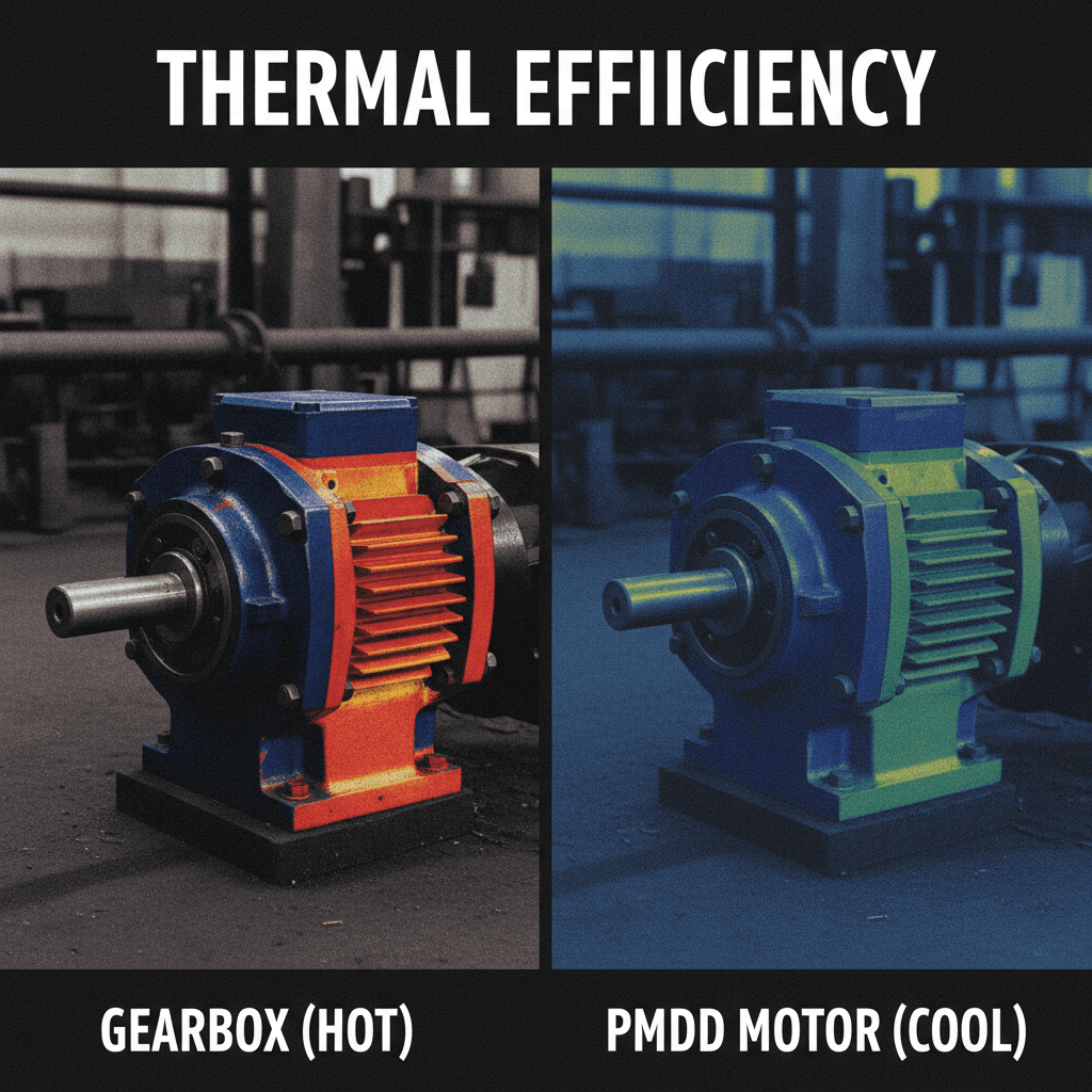 Thermal imaging showing PMDD efficiency versus traditional gearbox heat loss