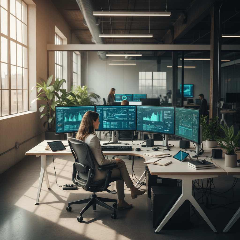 Energy analyst reviewing performance optimization recommendations