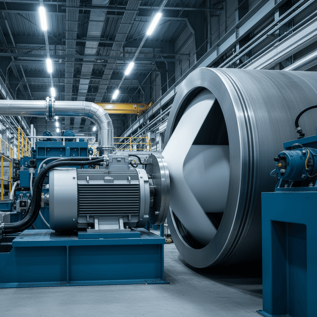 Compact low-speed high-torque motor driving paper machinery with precision synchronization