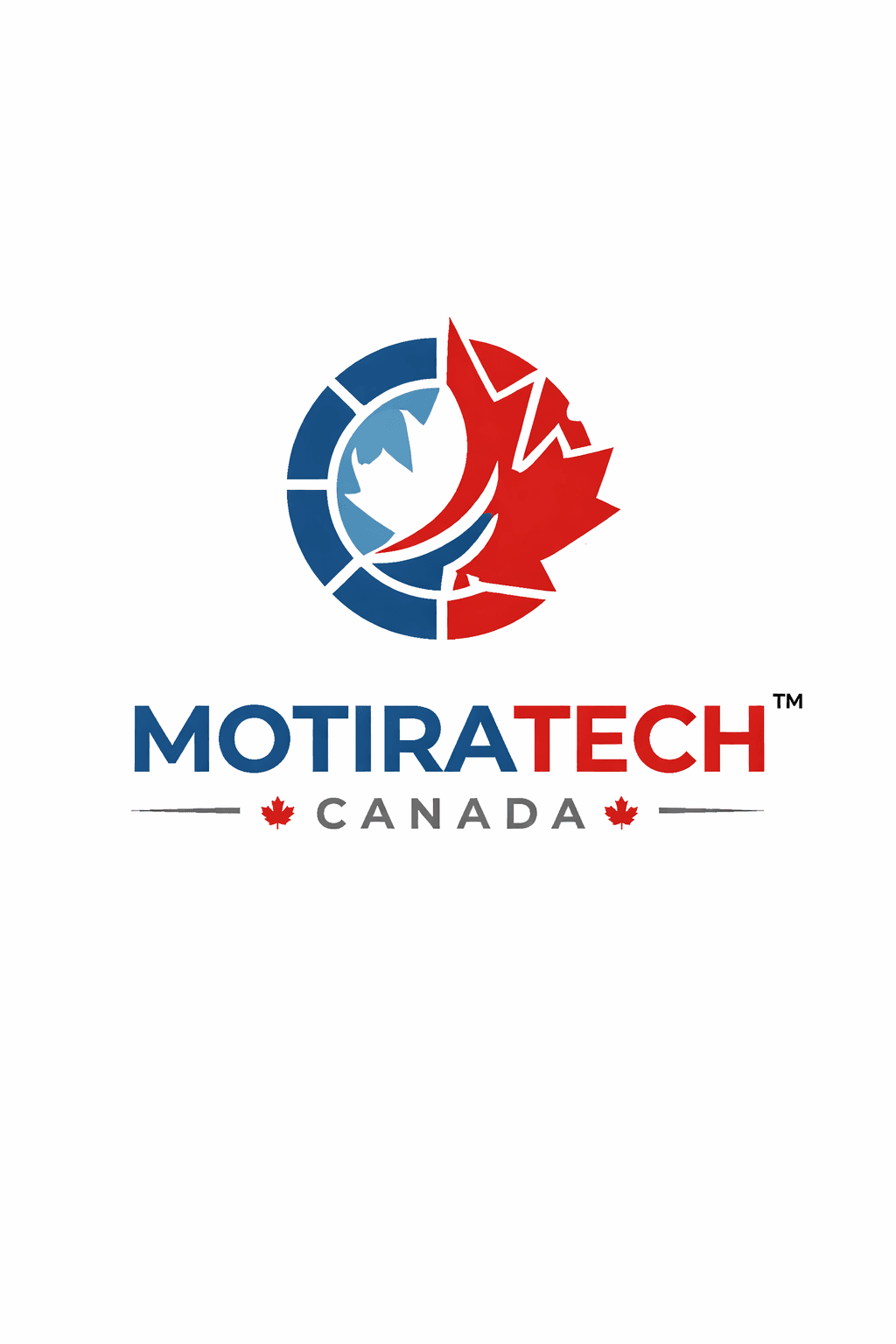 Motiratech Canada logo with a blue and red circular emblem and stylized maple leaf.